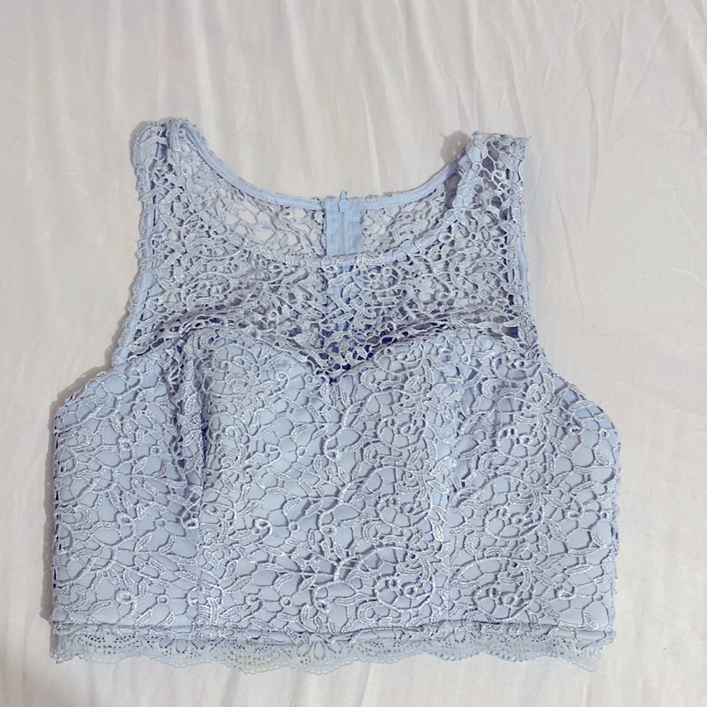 Blue silver sparkly top from Sequin hearts.